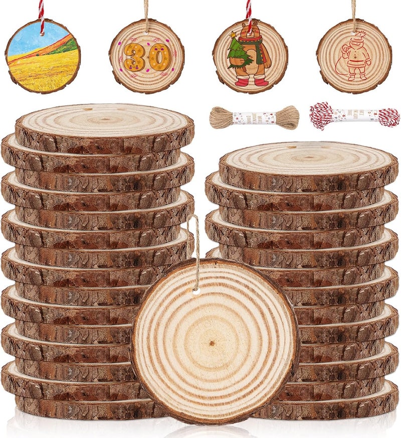 Timburst 30 PCS Natural Unfinished Wood Slices, 2.7" - 3.1" Wooden Rounds with Hole, Wood Circles for Crafts Doodle, Splice, Paint, Art, Decorate - Image 1